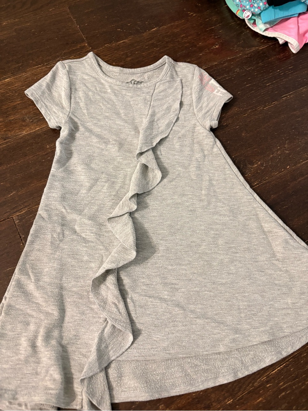 Gray Ruffle Front Short Sleeve Dress